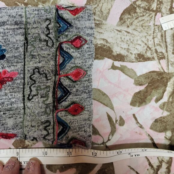 Anthropologie Fig & Flower Heather Gray Embroidered Tie Front Blouse Wm Sz PL - Picture 11 of 12